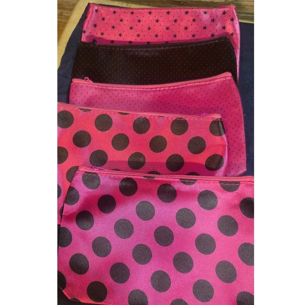 Handmade Zipper Pouch Set Pink Black‎ Polka Dot Star Cosmetic Makeup Travel Bags